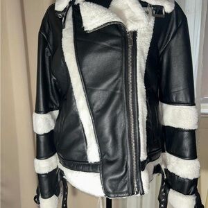 Women's Black and White Shearling Jacket